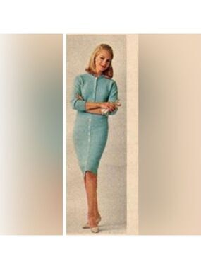 Vintage Shetland Wool Sears Blue Button-Up Sweater Dress 1960s